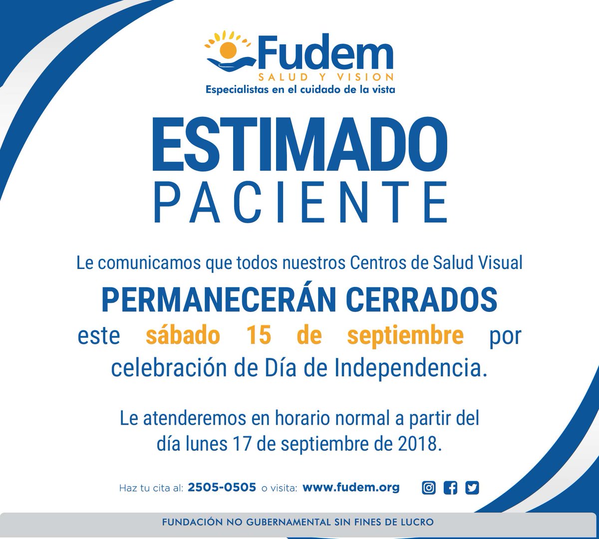 Recuerda que el 15 de septiembre nuestras sucursales permanecerán cerradas por asueto nacional