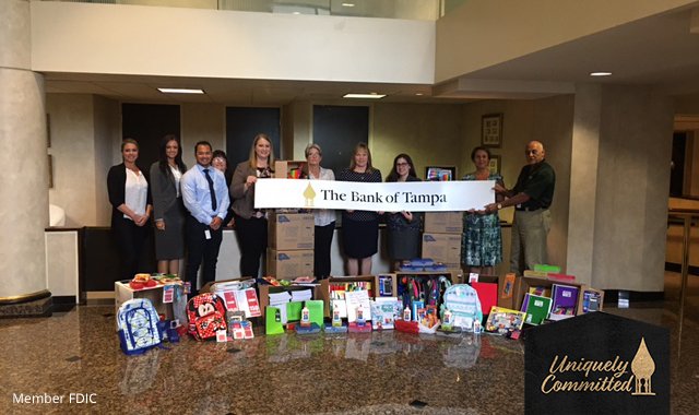 The Bank of Tampa is proud to support the Hillsborough Education Foundation. Our employees came together and donated more than 14 boxes stuffed full of school supplies for Hillsborough County students! #schooldrive #investedinyou #uniquelyinvested