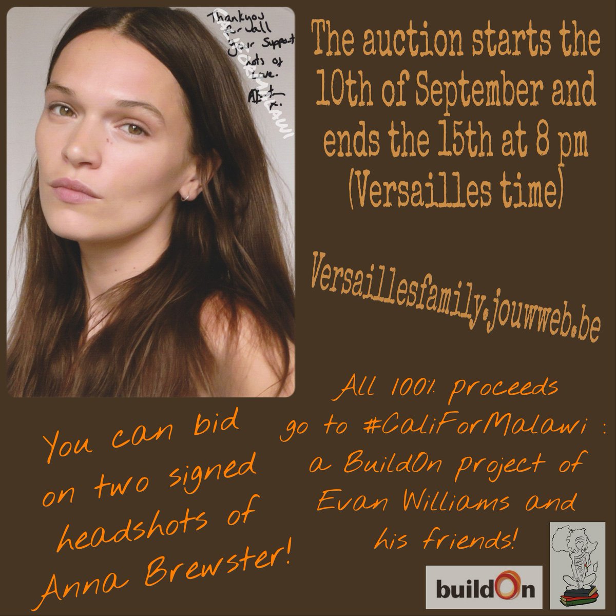 These wonderful lovely and talented #Versailles actresses <a href="/messbrewster/">Anna Brewster</a> <a href="/clark_twit/">Jessica Clark</a> and @elisalasowski were so kind to send in signed headshots to be signed off for <a href="/evan_m_williams/">Evan Williams</a> #CaliForMalawi fundraiser. Only 24 hrs to bid on these!
To bid go to : versaillesfamily.jouwweb.be