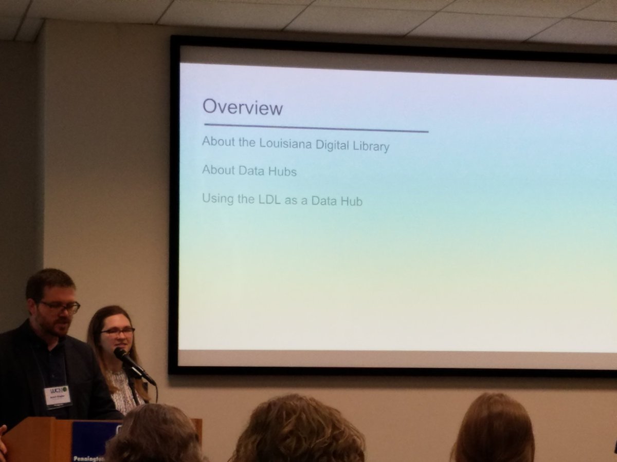 stephenpomes's tweet photo. 2018 LOUIS Users Conference -- "More Than A Pretty Face: The Louisiana Digital Library As A Data Hub" -- Scott Ziegler and Cara Key. #LOUISUC18 https://t.co/Q081HpTc2T