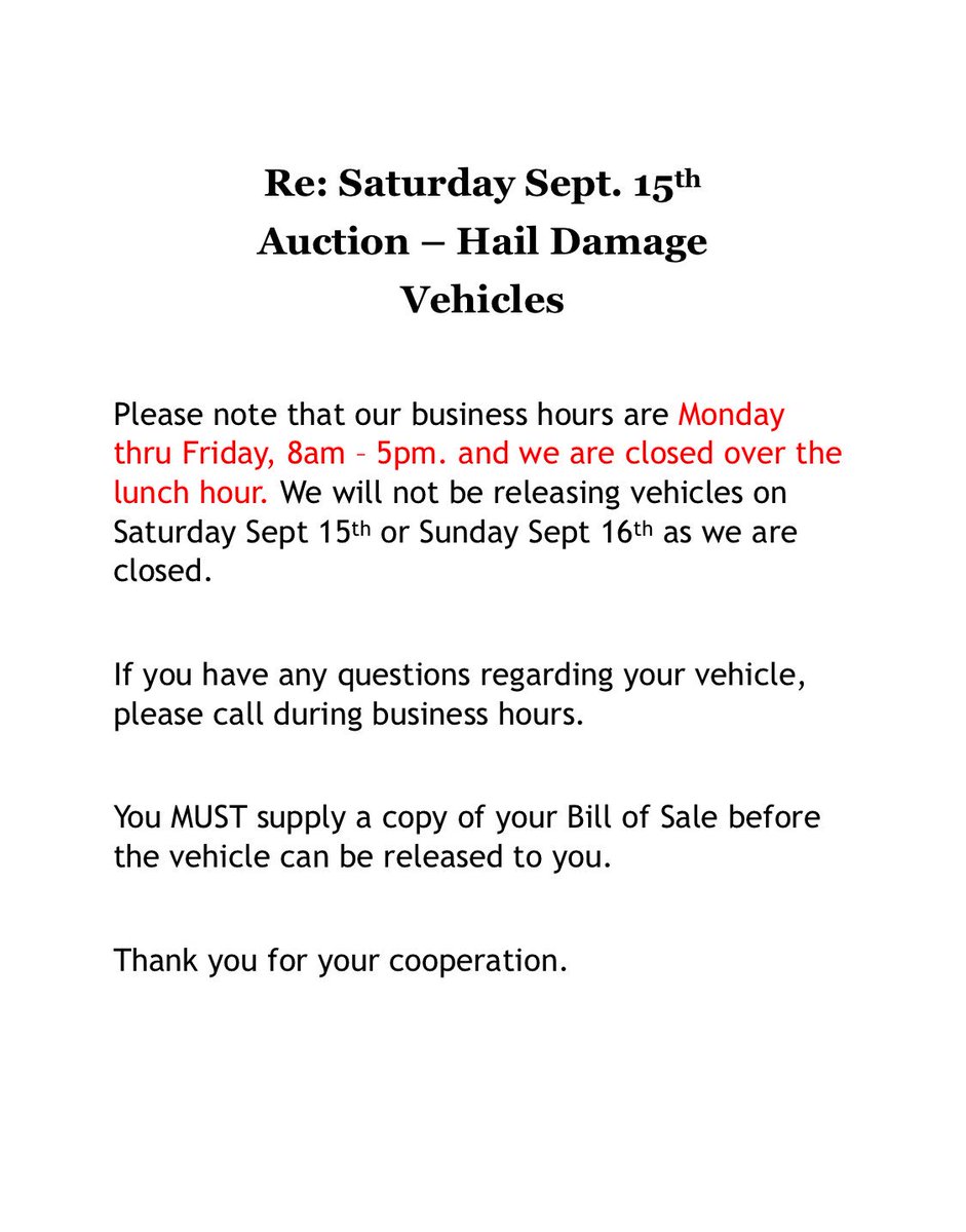 Big #hailsale with #mpi this weekend. Please read this notice of business hours. #moonliteauto call ahead or email for more efficient vehicle pick up. Info@moonliteautobody.com
