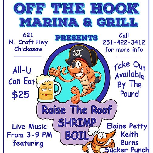off_hook_marina's tweet photo. Y'all come out Sunday! $25 gets you All you can eat Boiled Shrimp, Fried Fish, Burger Bar, all the fixins &amp; dessert. Kids under10 $8.95. Limited regular &amp; Kids menu too! https://t.co/GxuX5bqyyR