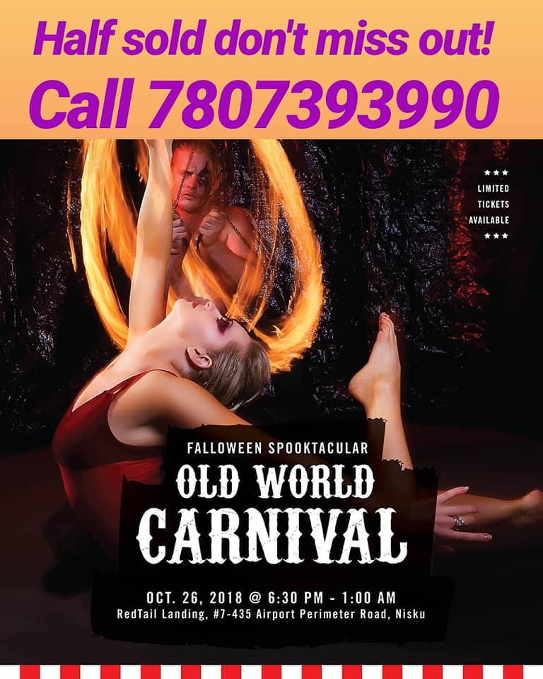 elementsleduc's tweet image. Go back in time to a world that doesn't exist! An abandon carnival comes to life benefiting Ronald McDonald House @RMHCNA. You will be entertained by FIRE shows, ACROBATICS, BURLESQUE, POLE ARTISTS and more. Oct 26 @ 6:30 pm. Details at bit.ly/2xfE7mR #yeg #yegevents