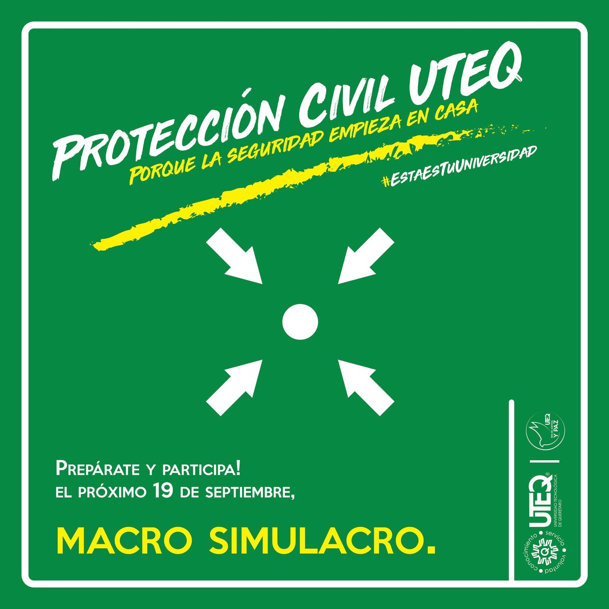 UTEQ_oficial's tweet photo. Se aproxima el macro simulacro del #19deSeptiembre con motivo del #DíaNacionaldeProtecciónCivil . Invitamos a toda la comunidad universitaria a participar en esta actividad que tiene como objetivo hacer conciencia de la importancia de conocer las acciones de seguridad. #ViveUTEQ https://t.co/VVCmU0zUGh