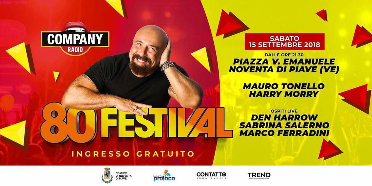 #SaveTheDate 15092018 #80Festival <a href="/Radiocompany/">Radio Company</a> #NoventaDiPiave #live con <a href="/SabrinaSalerno/">Sabrina Salerno</a>  #MarcoFerradini <a href="/mauroww61/">mauro tonello</a>