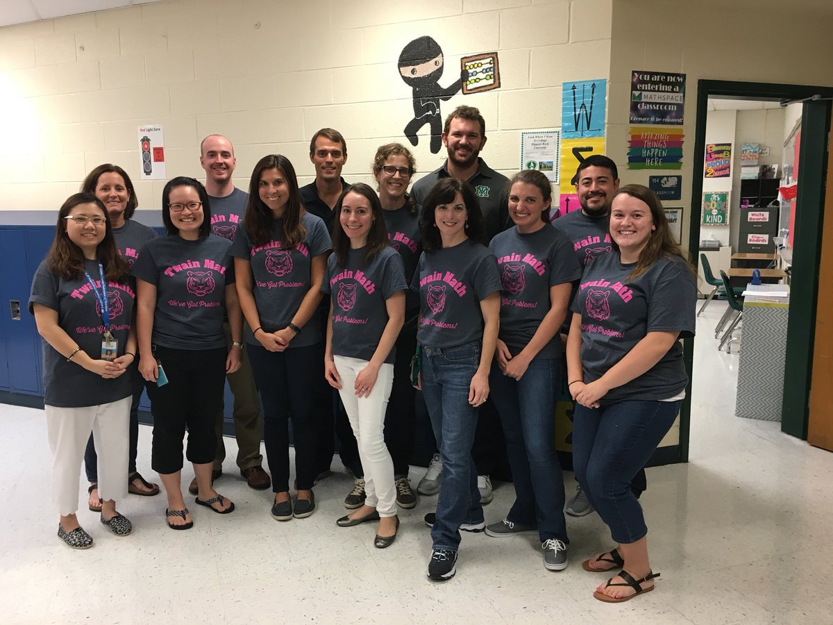 Twain Math Teachers showing off our new department t-shirts! <a href="/TwainMS/">Twain Middle School</a>  @MTMSPrincipal @