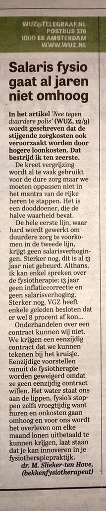 Dr. M. Slieker (fysiotherapeut): Salaris fysiotherapeut al jaren niet omhoog #zorg #fysiotherapie #actiefysio #politiek <a href="/hugodejonge/">Hugo de Jonge</a>