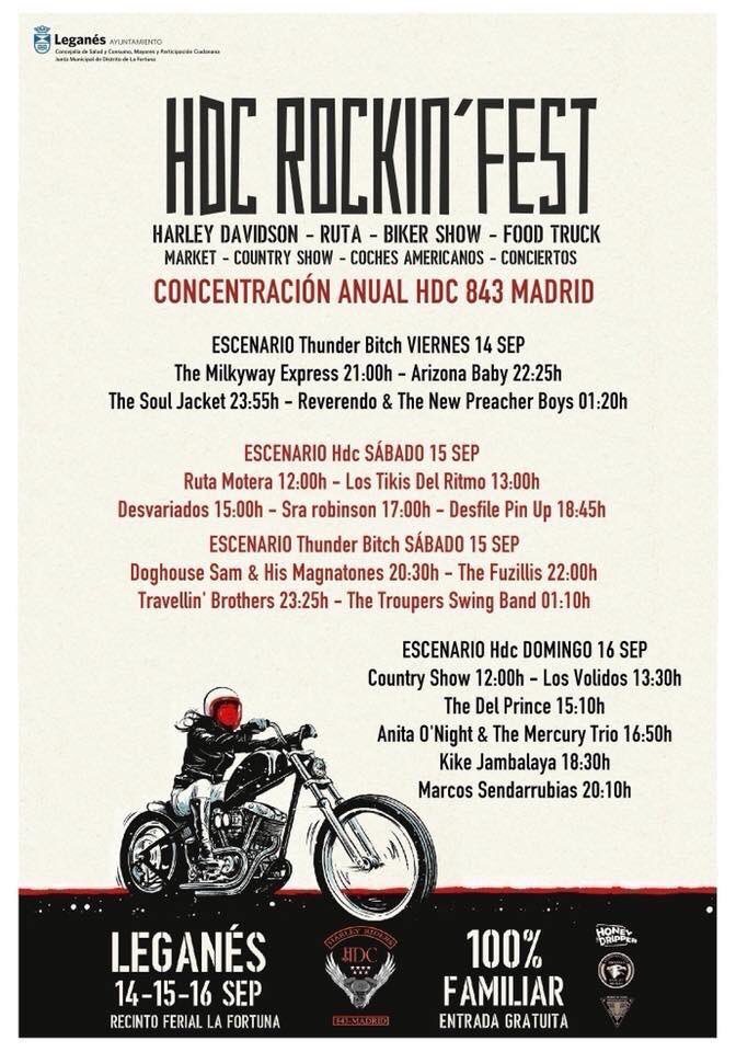 CMMSpain's tweet photo. Arrancamos motores en la concentración del HDC 843 de Madrid. Os esperamos hasta el domingo en el Recinto Ferial La Fortuna - Leganés, con un ambiente insuperable, cerveza fría y mucho Rock and Roll !!!! La entrada es gratuita!!! @RockinHdc  #hdcrf18 #RockAndRoll #Leganes #Madrid https://t.co/81v0TIxx8c