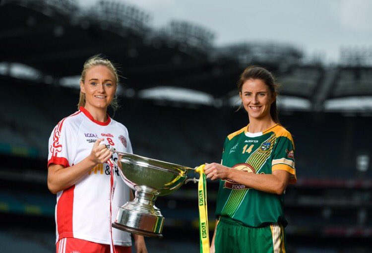 LadiesFootball's tweet photo. 🏆 This Sunday @meathladiesMLGF are playing @TyroneLGFA in the @SportTG4 @TG4TV All-Ireland Intermediate Final @CrokePark! Show your support!
🤳 Tweet or Instagram a pic with #properfan #Fanwall in your county colours and you might see yourself on the Big Screen!! 🏟️ #MEAvTYR https://t.co/bmK4swOXep