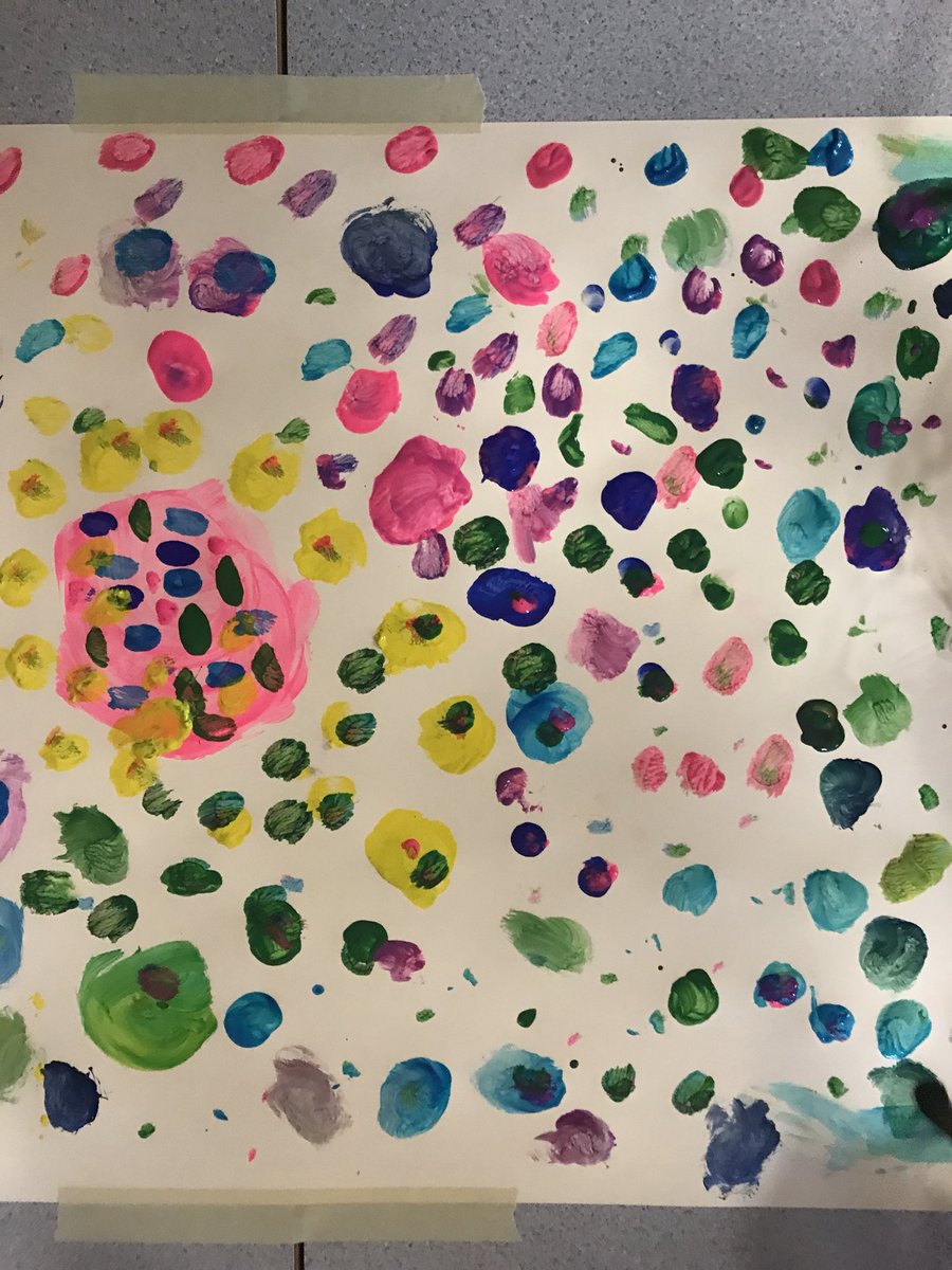 MrsEvaLee's tweet photo. Grade 1/2’s celebrated #DotDay2018 by collaborating with friends and painting dots with different materials #GuyWeadick https://t.co/s18BuEjOni