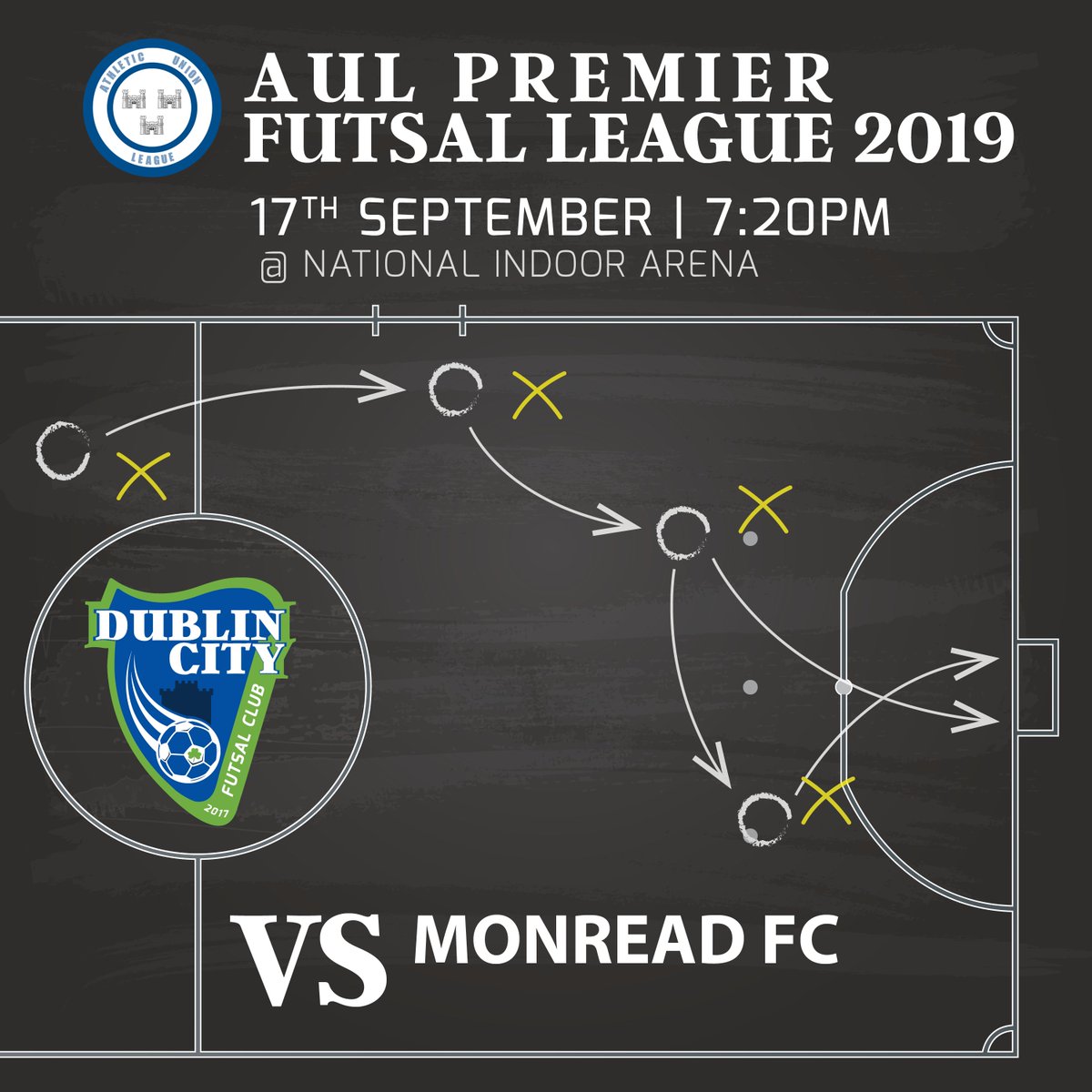 DubCityFutsal's tweet photo. For our second AUL Premier Division match, we'll be facing the newcomers to the League Monread FC. ⚽ #dublincityfutsal #dublincityfutsalclub #fromteamworktoglory #futsal #dublin https://t.co/3nvSYuiLio