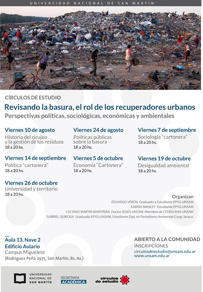 circulosunsam's tweet photo. #HOY. Es el 4to encuentro del círculo de estudio Revisando la Basura.
Trabajaremos la cuestión política del proceso de organización de los recuperadores urbanos, su relación con la CEAMSE, las disputas, las protestas y sus acciones. Lxs esperamxs a las 18hs en la nave 2 aula 13. https://t.co/YnfwyIdlSH