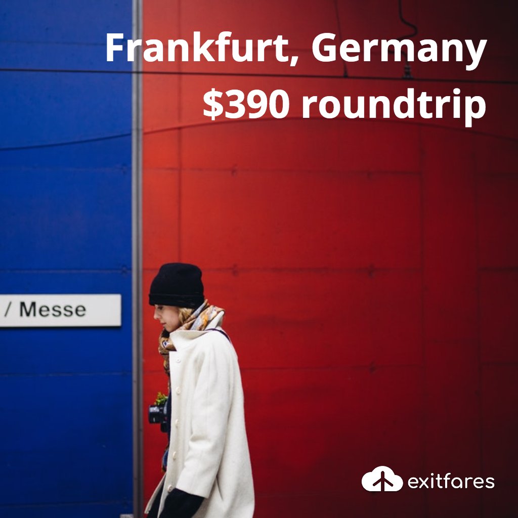 *** Frankfurt, Germany from $390 roundtrip *** Departing from 19 US cities. Book ASAP: exitfares.com/deal/9668455/s