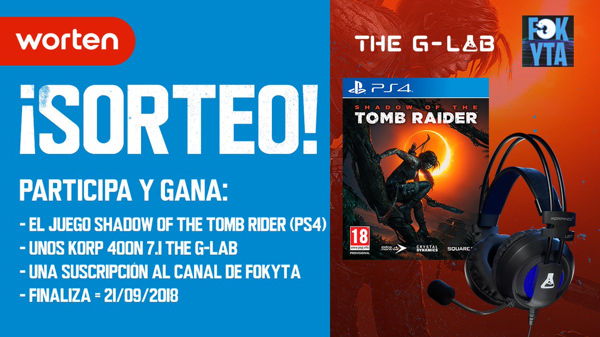 FokytaTwitch's tweet photo. Tenemos SORTEO, participa cumpliendo los pasos siguientes y gana el Shadow of the Tomb Raider y unos cascos 400N 7.1 @TheGlabES 💚

Requisitos:
👉Seguir a @FokytaTwitch
👉Seguir a @TheGlabES
👉Seguir a @WortenES
👉Menciona a un amigo con #GRACIASWORTENTOMBRIDER
🔁RT al Tweet https://t.co/FAiQ56vi95