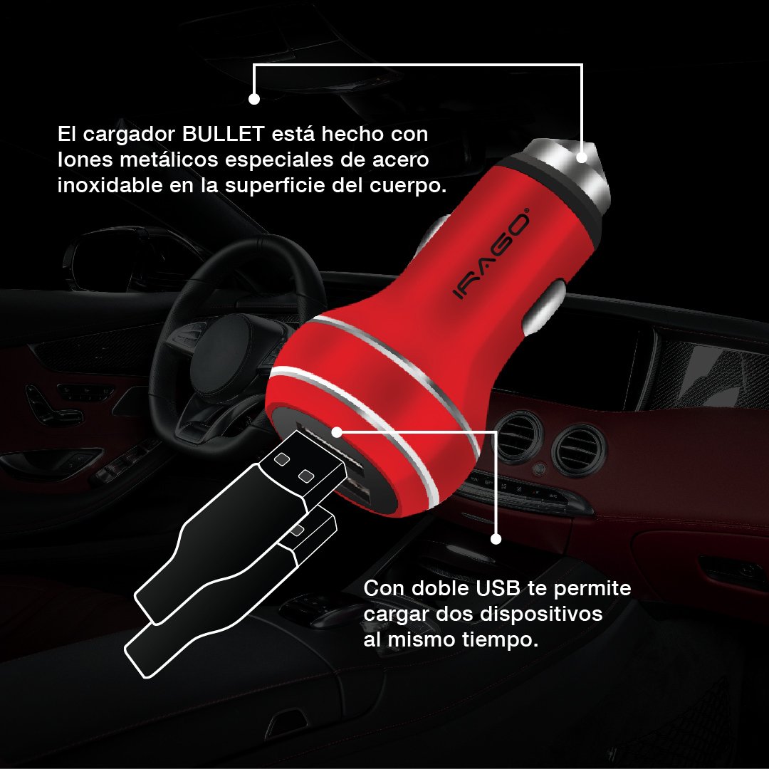 IragoGlobal's tweet photo. Ya no tienes que correr para ser el primero en cargar tu teléfono mientaras vas en el auto. El Bullet esta diseñado para cargar dos dispositivos a la vez.

#irago #productosirago #gadgets #tech #iphone #tecnlogia #android #smartphones #usb #cableUSB #movil https://t.co/uhxz9G9sHj