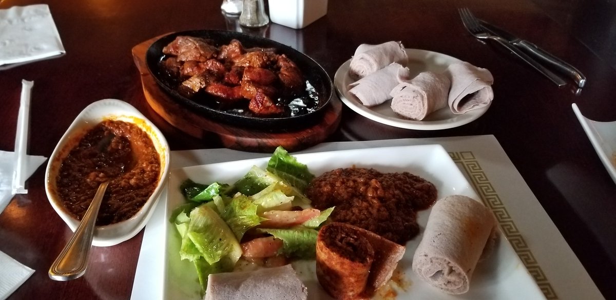 TXHSEducation's tweet photo. Just might be the best Ethiopian food I've ever had.
Man, I have missed ya Dallas. πππ
Yenat Guada Restaurant. Zil Zil Tibs, kategna, lentils stew, salad and injera. Totally awesome!
#txhsfb https://t.co/KR6VHy93di