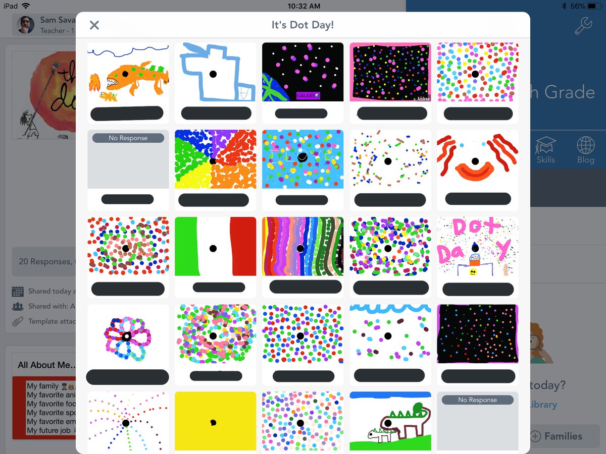 Have you tried activities in <a href="/Seesaw/">Seesaw</a> ? You can see your whole class at once. Here is our #DotDay2018 creations at a glance. #Hesdpride thank you <a href="/haycoxvikings/">Haycox Elementary School</a> for the books. Great read aloud, and the message.....priceless. #vikings5400