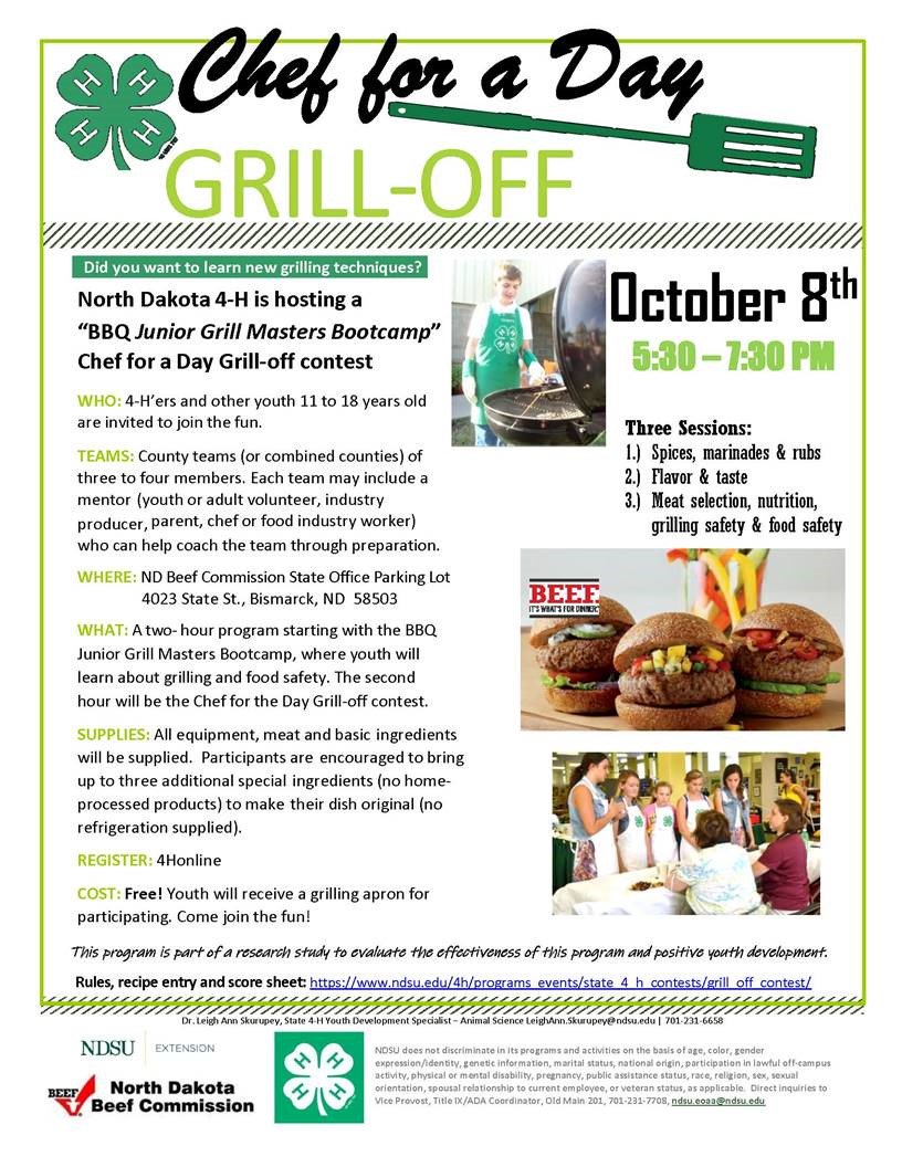 NDSUextBurleigh's tweet image. **National 4-H Week is approaching!! Why not kick off the week with some grilling?**

This BBQ Junior Grill Masters Bootcamp and Chef for a Day Grill-Off Contest! I am excited to gain the opportunity to offer this great program again!