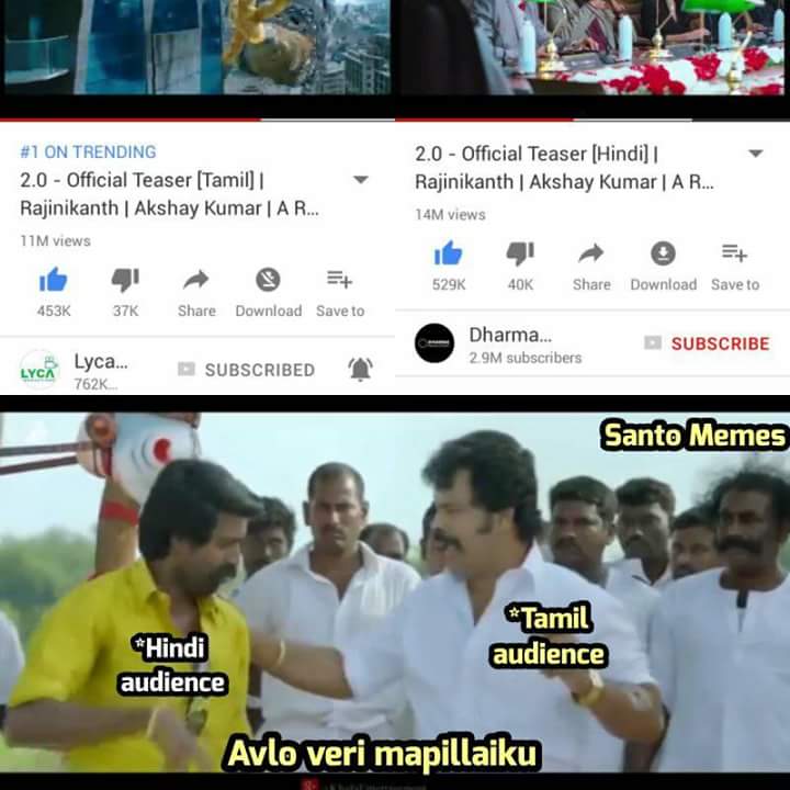 rajini712dhoni's tweet photo. I hope hindi teaser will reach 600k likes tomorrow morning 😎 Thanks for all your support 🙏#2pointOteaser #2Point0 #AkshayKumar #Rajinikanth #Thalaivar #Shankar 👇😆 https://t.co/IsfIgJpWGl