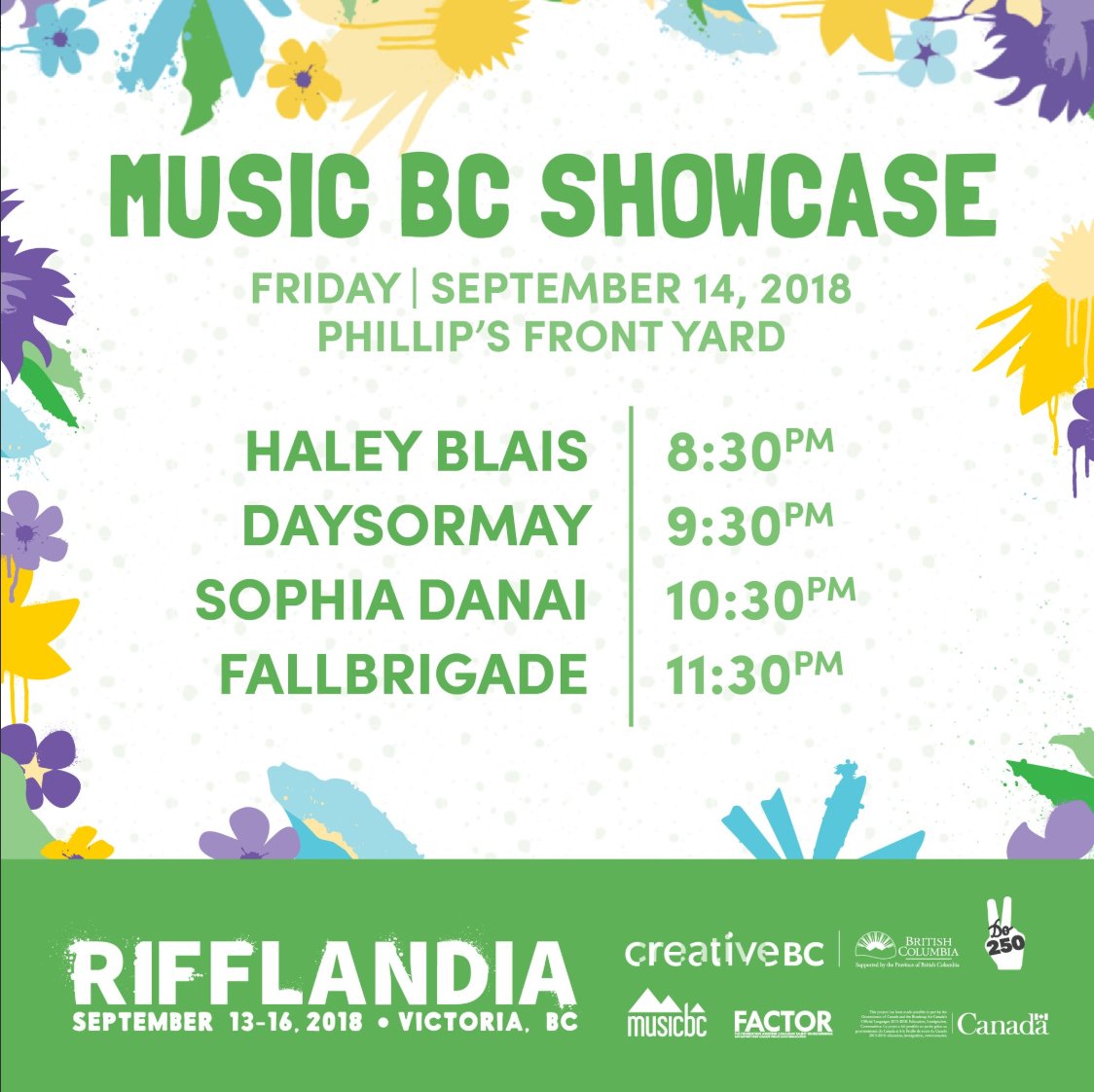 Join us tonight at the Phillips Front Yard on the <a href="/musicbc/">Music BC</a> stage for a killer line-up: <a href="/hblaisauce/">x</a>, <a href="/fallbrigade/">FALLBRIGADE</a>, <a href="/daysormay/">daysormay</a>, and <a href="/sophiadanai/">Sophia Danai</a>. ✌️
See you at <a href="/Rifflandia/">Rifflandia Festival</a>! #RIFF2018 #SeptemberForever