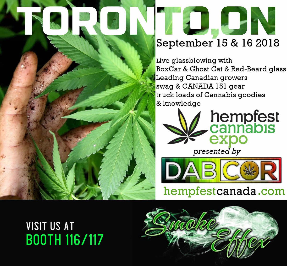 SmokeEffex's tweet photo. If you are heading to Toronto this weekend - Don't forget to visit us at HempFest Cannabis Expo Toronto for jaw dropping deals. Booth number 116 & 117. See you in Toronto
#toronto #hempfesttoronto #onestopsmokeshop https://t.co/raY2N8RL1a