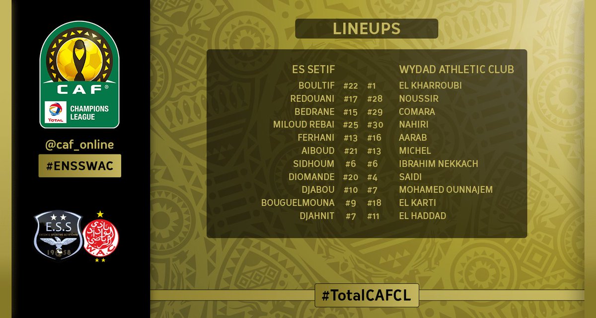 CAF_Online's tweet photo. LINE UP | The starting XI for the upcoming match #ENSSWAC #TotalCAFCL https://t.co/AJnDodxpdM
