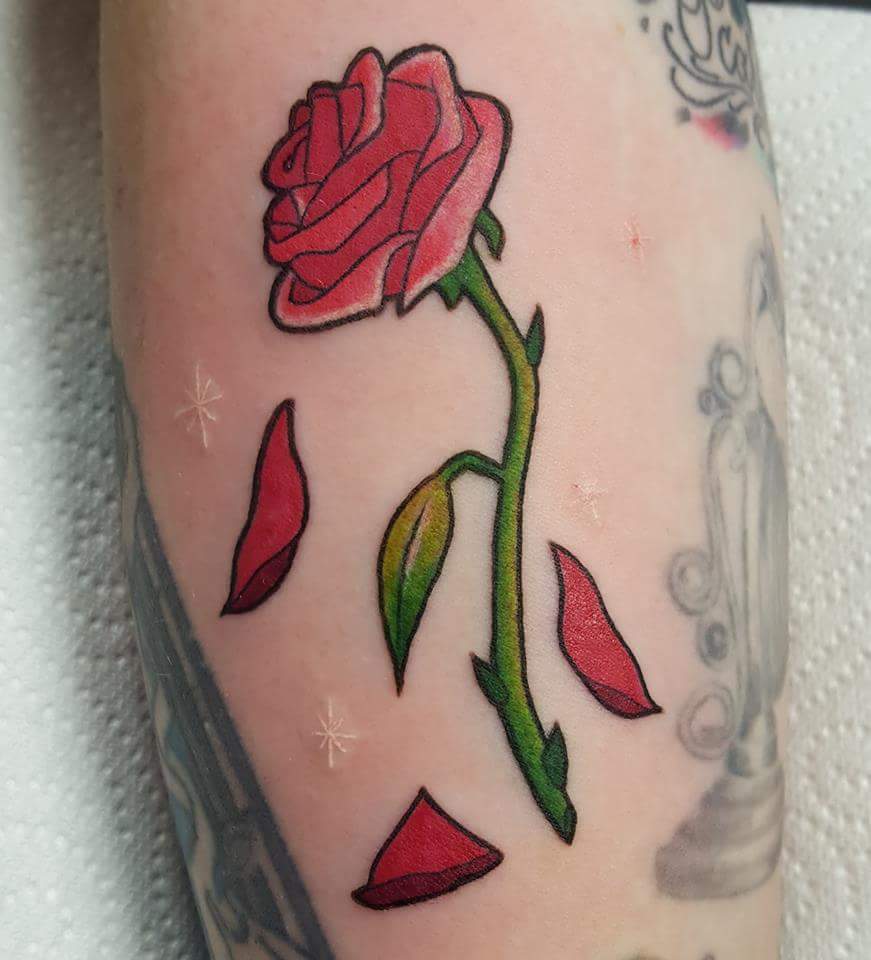 Dot Work Rose Flower Stick Tattoo On Arm