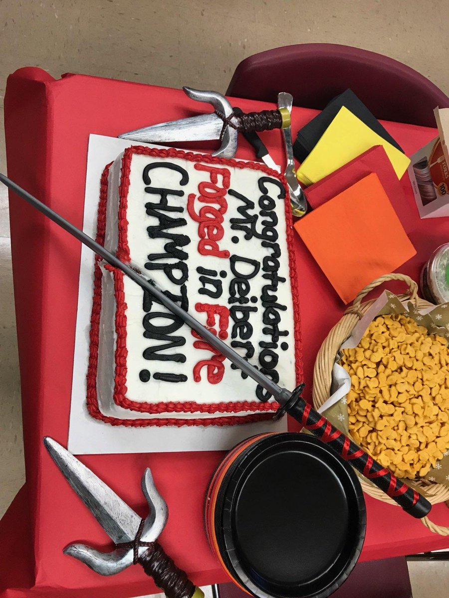 FultondaleElem's tweet photo. We had a great time today celebrating @mdeibert2 's victory on "Forged in Fire"  on The History Channel! We are so proud of you! https://t.co/kHLjzqGWBM