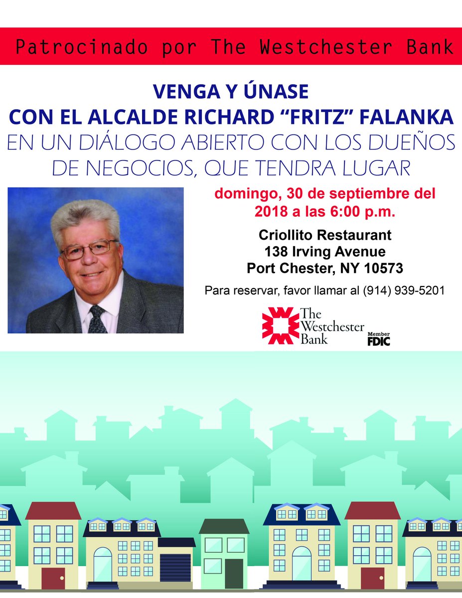Calling all Port Chester Business Owners!  
Mayor Falanka will be hosting an open dialogue on Sunday, Sept. 30th at 6pm. 

Residents are also invited to join in the conversation.