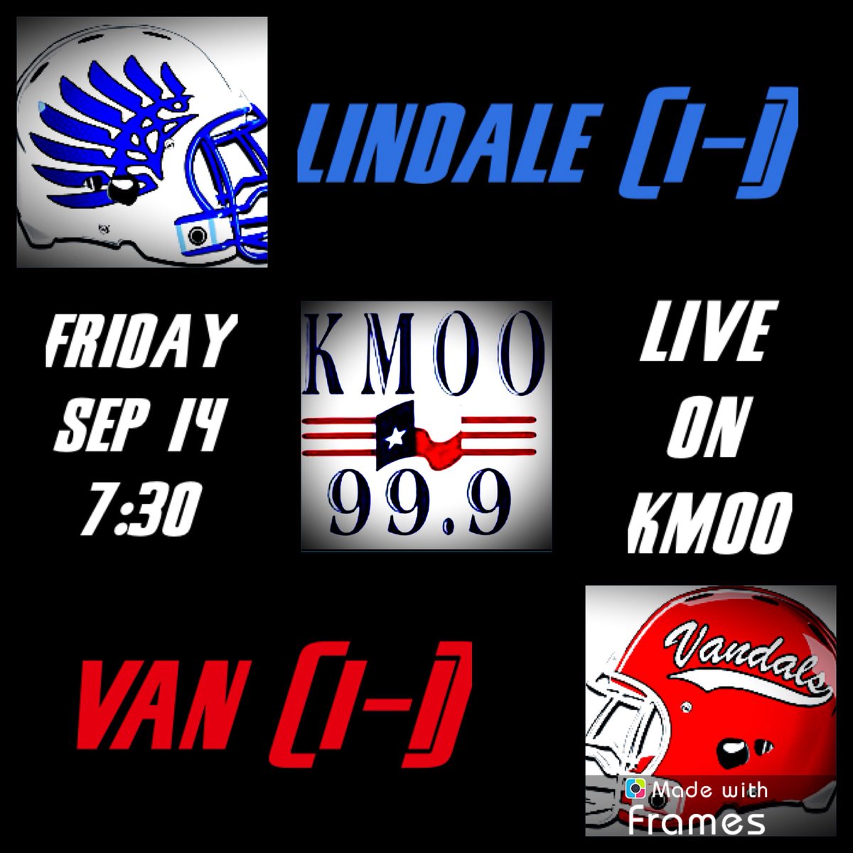 Tune into the BEST of East Texas HS Football! Tonight we will be LIVE from Van for the FM-16 Rivalry between the Van Vandals and the Lindale Eagles! Pregame will be at 7 followed by kickoff at 7:30. You can listen to the game LIVE on 99.9 KMOO or at kmoo.com
