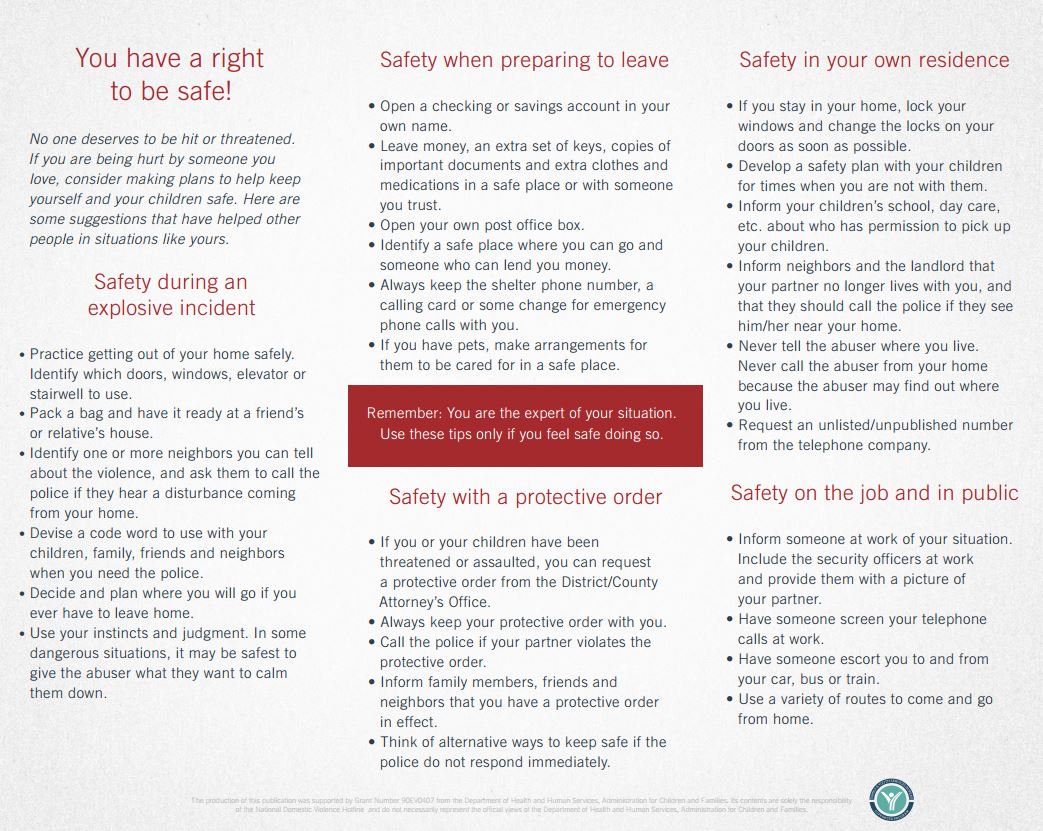 Are you or someone you know the victim of domestic violence? Know there's help if you need it <a href="/ndvh/">National Domestic Violence Hotline</a>. Learn more: thehotline.org