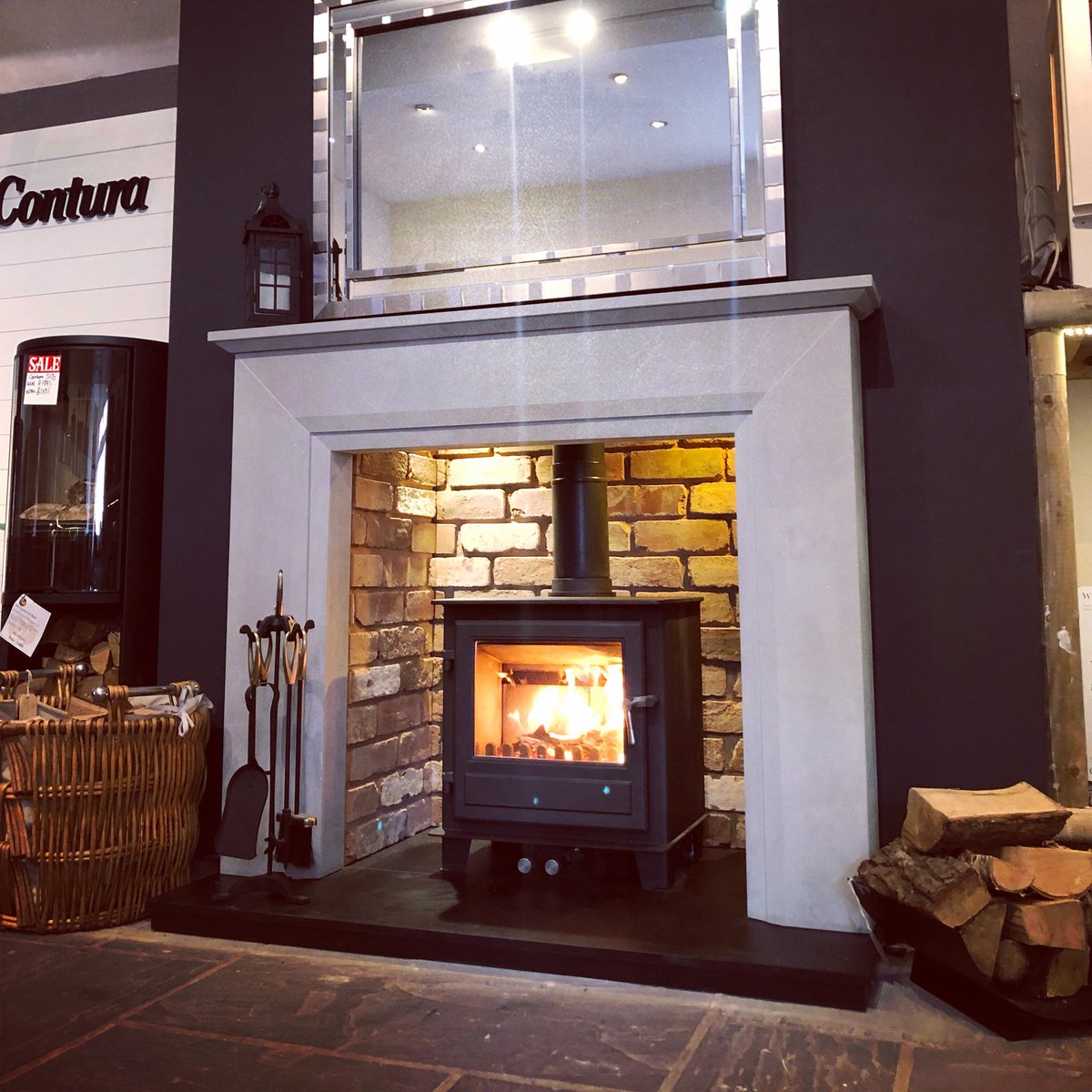 Loving our New showroom display with the all new Bespoke Berkeley fireplacein Azura limestone 😍