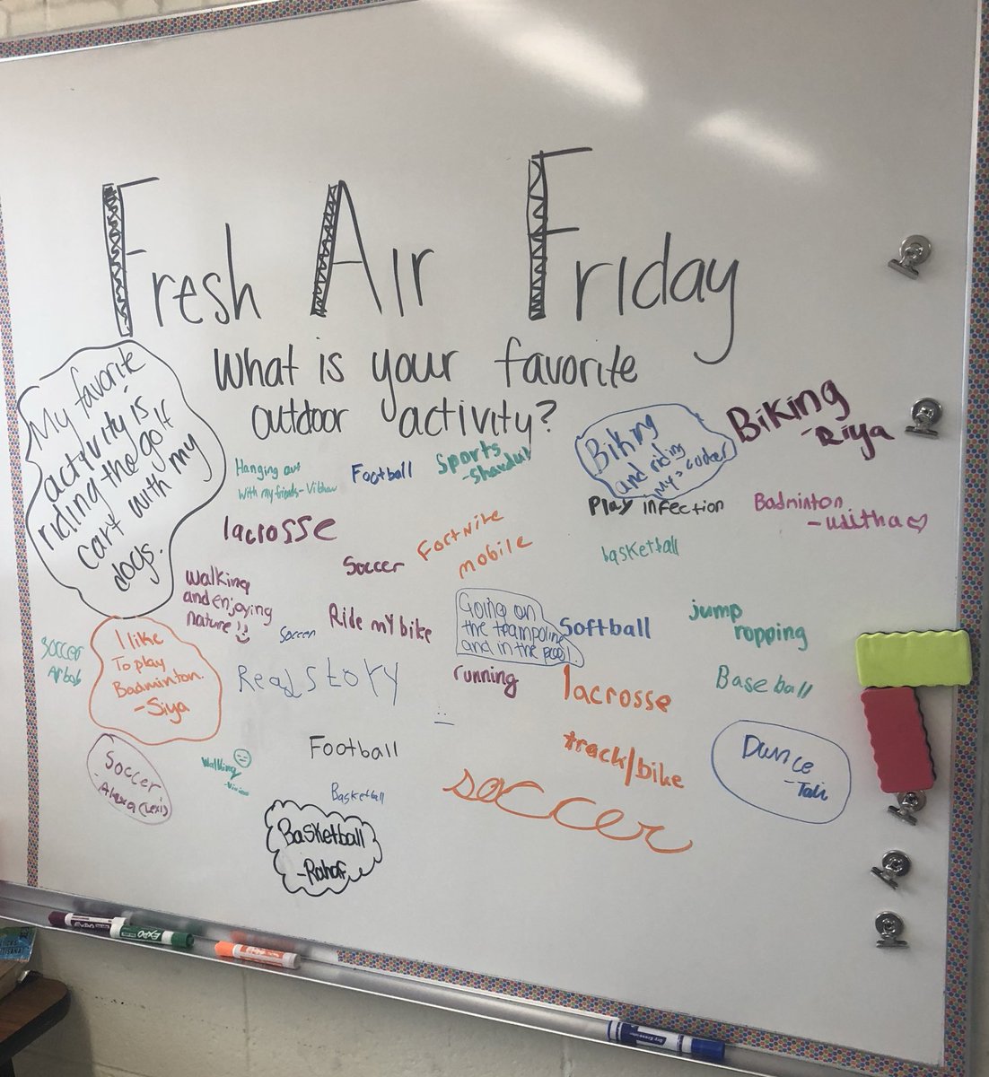 Fresh Air Friday! What activities do you enjoying doing outside? Here were some of my students’ responsss!