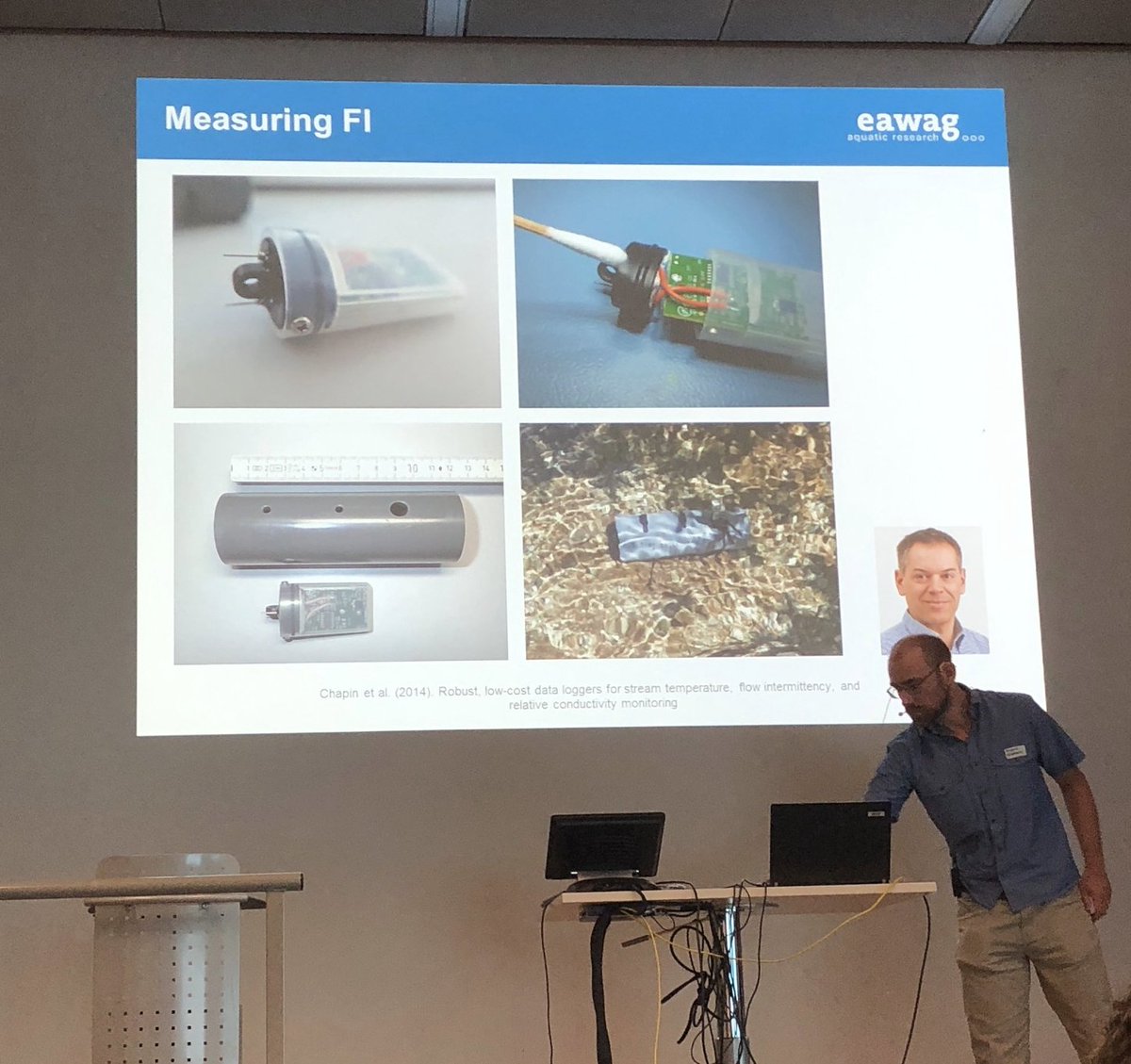 JoeyBernhardt's tweet photo. Learned about so much cool work being done @EawagResearch at the Eawag Symposium today! Check out how these folks re-engineered the light sensor in @HOBODataLoggers to measure water flow, so they now have a fantastic dataset of flow AND temperatures in dozens of Swiss streams. https://t.co/aQC78qOnb7