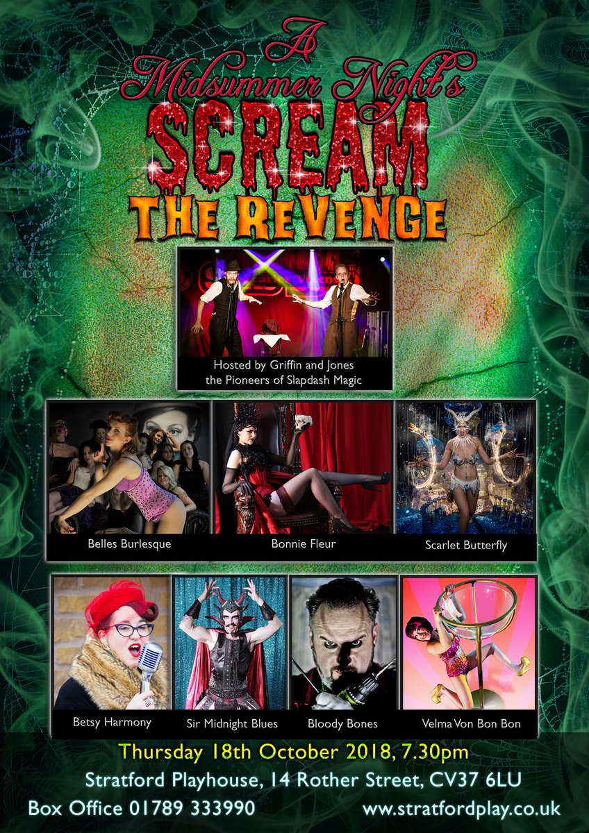 BurlesqueOnIce's tweet photo. Tickets are now on sale for our #Halloween cabaret extravaganza Scream The Revenge 18th Oct @StratfordPlays hosted by @GriffinandJones starring @Velmavonbonbon @Scarlet_bfly @BetsyVintage @MissBonnieFleur @S_MidnightBlues #BellesBurlesque #BloodyBones https://t.co/Wha0r9tkdV https://t.co/AxJL57oDjj