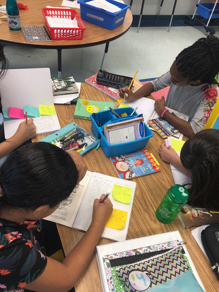 Using our post it notes to write long about characters! <a href="/APSDrew/">Dr. Charles R. Drew Elementary</a>