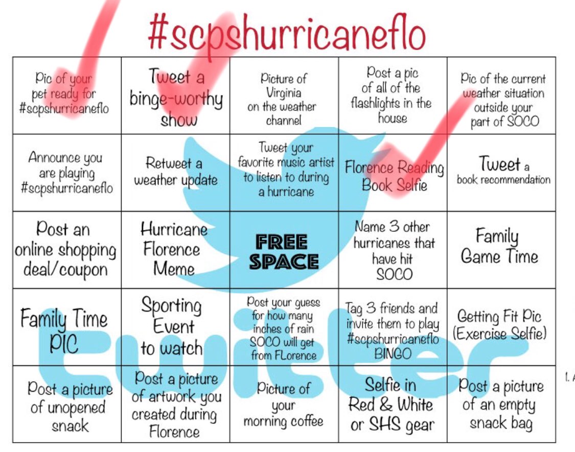 MrsEDesignTeach's tweet photo. Excited to play #scpshurricaneflo bingo! Where are my students??? Let’s play! I have added a pic of my Eva Gal cuddled up by the window, my stormy weather read I started last night, and the feel good Gilmore Girls never disappoint! https://t.co/6baOPwosnR