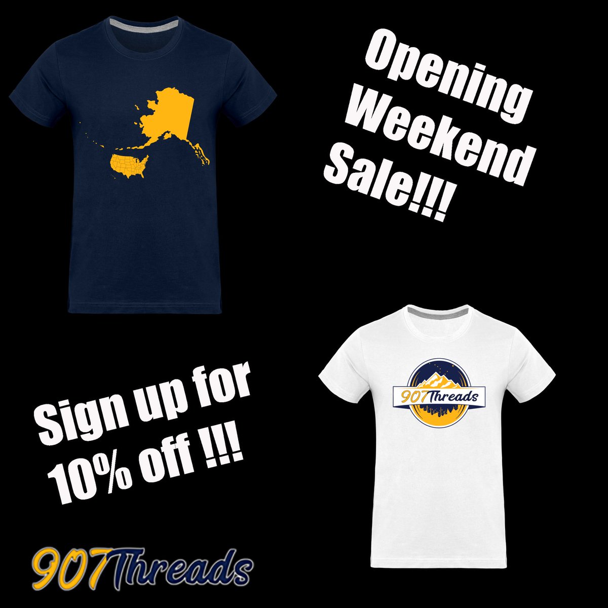 Threads907's tweet image. Opening day sale!! Signup for 10% off and free shipping your first order!!! 

Give us a retweet and a follow. Every Friday new items drop. So stay tuned!