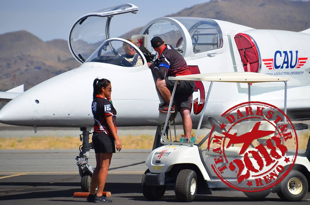 CalAeroUniv's tweet photo. Good luck to the Darkstar Air Racing team and #VickyBenzing! Thank you for allowing #CalAero to be part of the team! @DarkstarAirRacn @vkflyer https://t.co/T9TDqLxiOd