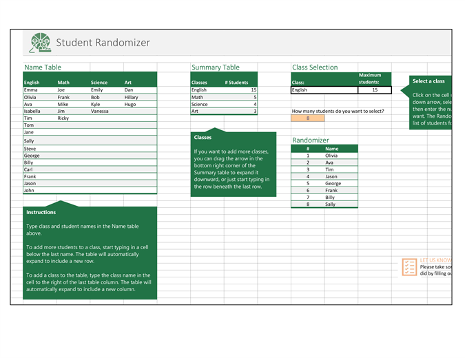 Office365_Tech's tweet photo. Conquer classroom management with this student randomizer in #Excel. This accessible template is fully customizable to fit your school's needs. Learn more! https://t.co/rMDFEFnKCp https://t.co/QthwfuvBTe
