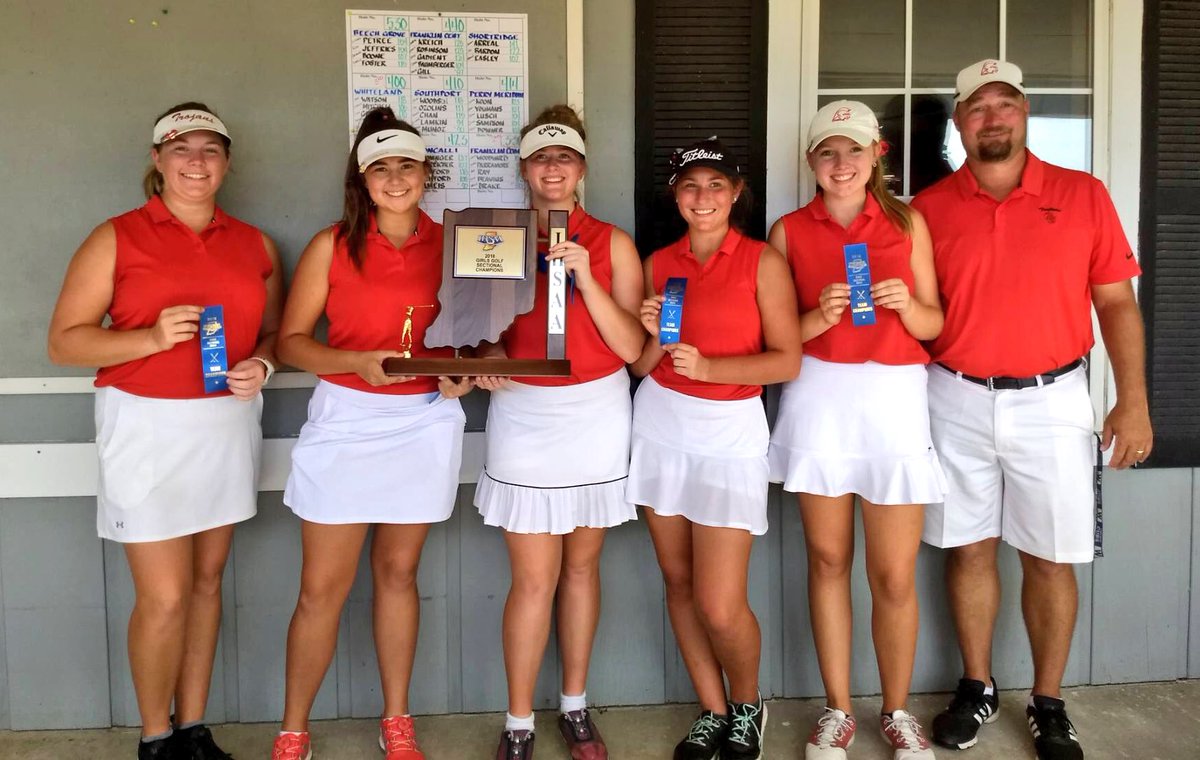 CGSportsNetwork's tweet image. CG girls golf 2018 SECTIONAL CHAMPS at The Legends! CG senior Lucy Young Medalist with a 76. CG beat Franklin in a tie breaker with a team score of 338. Good luck Trojans in the Regional! Today’s coverage presented by the Greenwood McDonald’s.