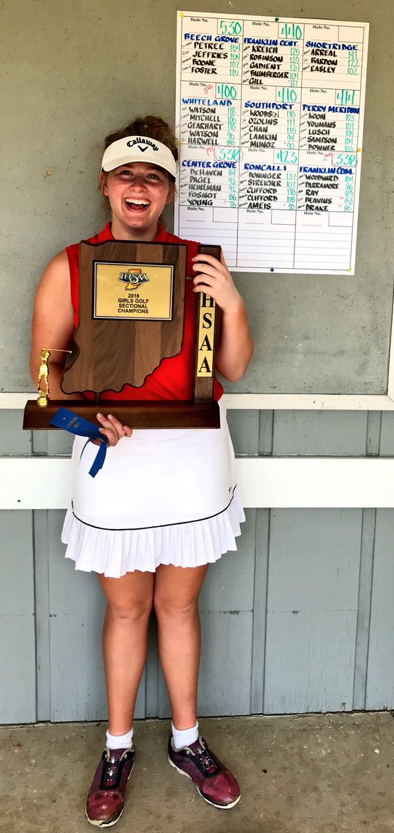 CGSportsNetwork's tweet image. CG girls golf 2018 SECTIONAL CHAMPS at The Legends! CG senior Lucy Young Medalist with a 76. CG beat Franklin in a tie breaker with a team score of 338. Good luck Trojans in the Regional! Today’s coverage presented by the Greenwood McDonald’s.