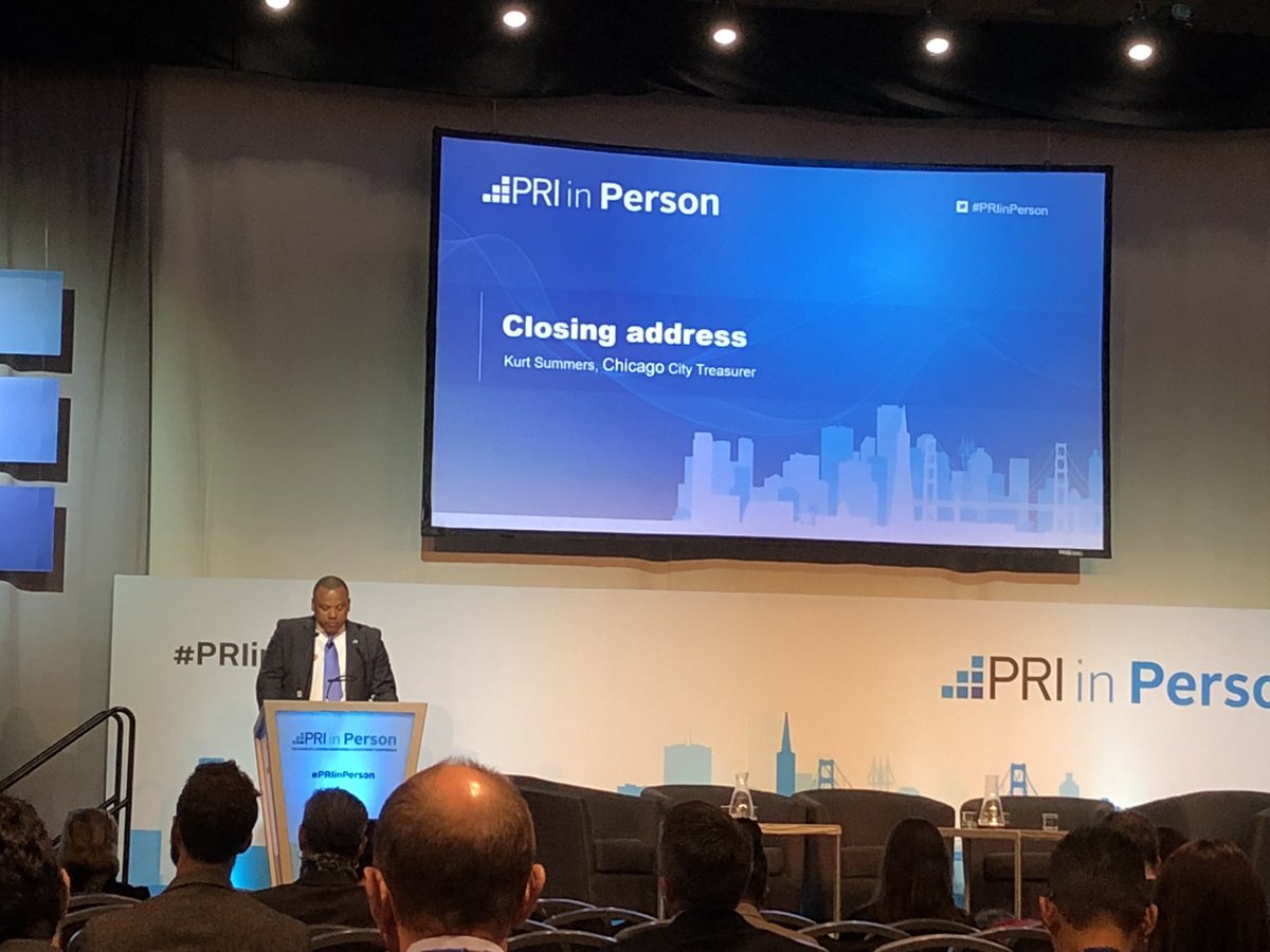 Responsiblecap's tweet photo. “The choice between economic returns and impact is not binary” Kurt Summers annouces Chicago State Treasury has signed up to PRI @PRI_News #PRIInPerson @ChiTreasurer https://t.co/DgZYLmusBO