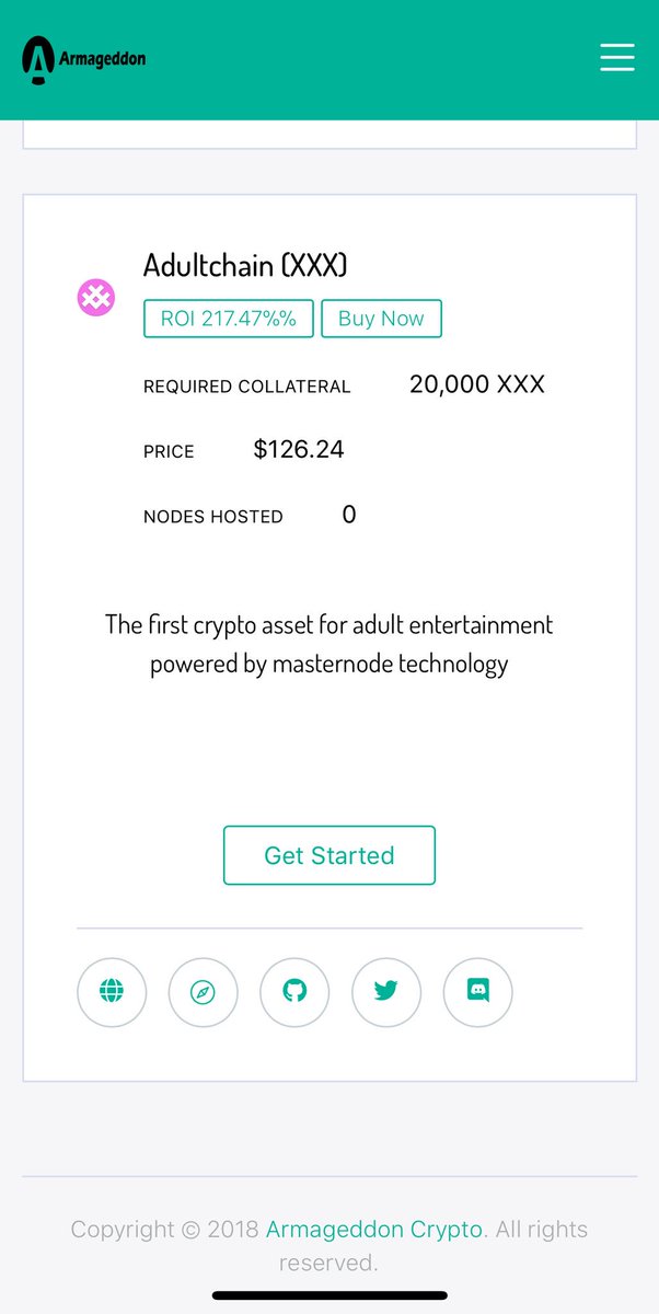 $XXX is now listed on the Armageddon Masternode platform $AGDN. Set up your AdultChain Masternode today for free on 

p.armageddon.cc