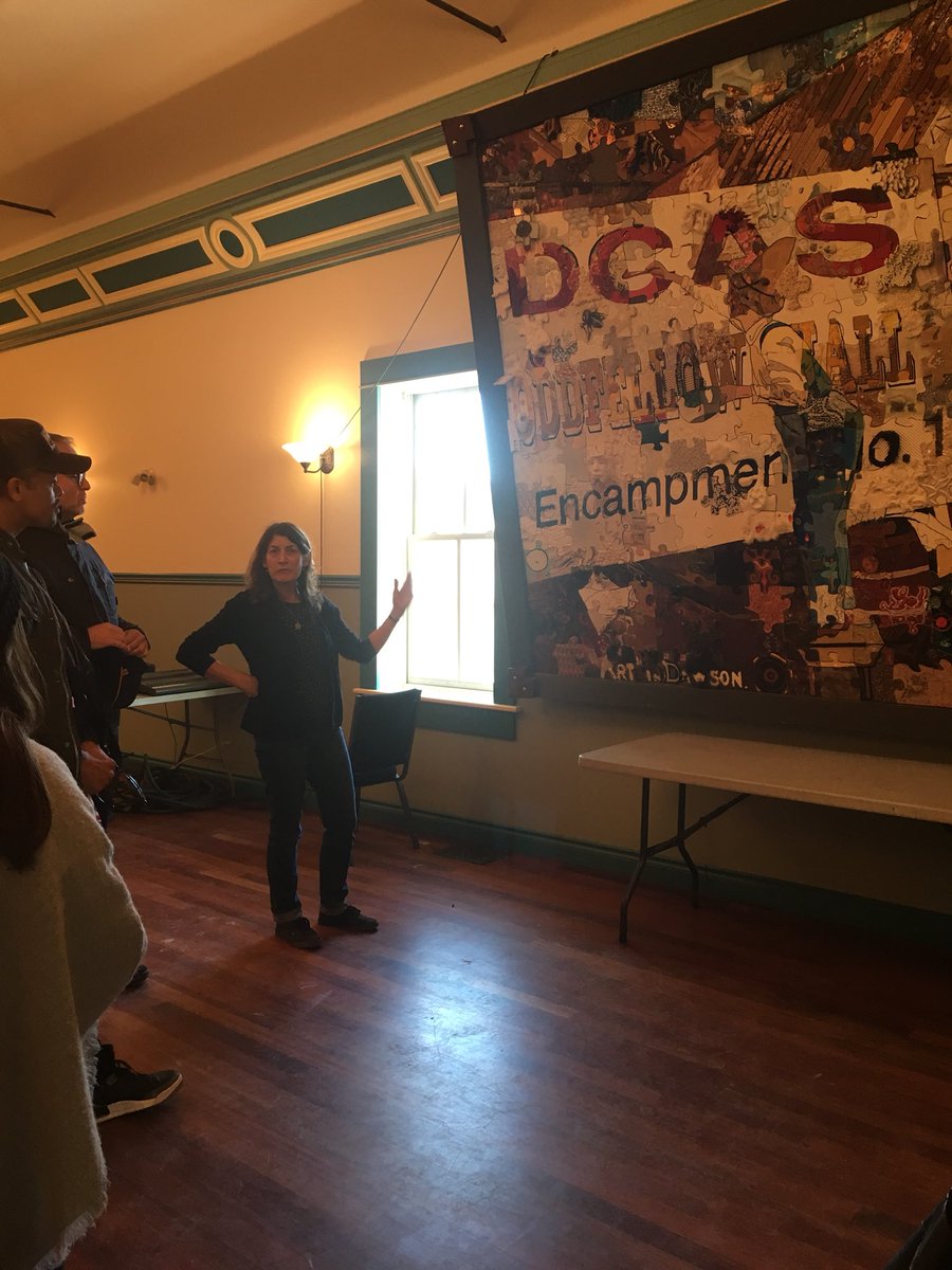 TravelYukon's tweet photo. The YCB FAM is in @DawsonCityYukon for the day! The first half has been filled with a @ParksCanYukon walking tour, Peabody’s photos, site visit of @KIACtweets, treats at Red Mammoth and the Danaoja Zho Cultural Centre #MeetingsYukon #ExploreYukon #OnlyInDawsonCity #YCBFAM https://t.co/fQQ9iRt1Xj