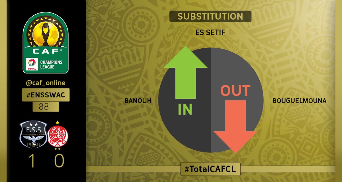 CAF_Online's tweet photo. SUBSTITUTION | ES Setif: Hamza Banouh comes in for Habib Bouguelmouna #TotalCAFCL #ENSSWAC https://t.co/SY6juUNFfE