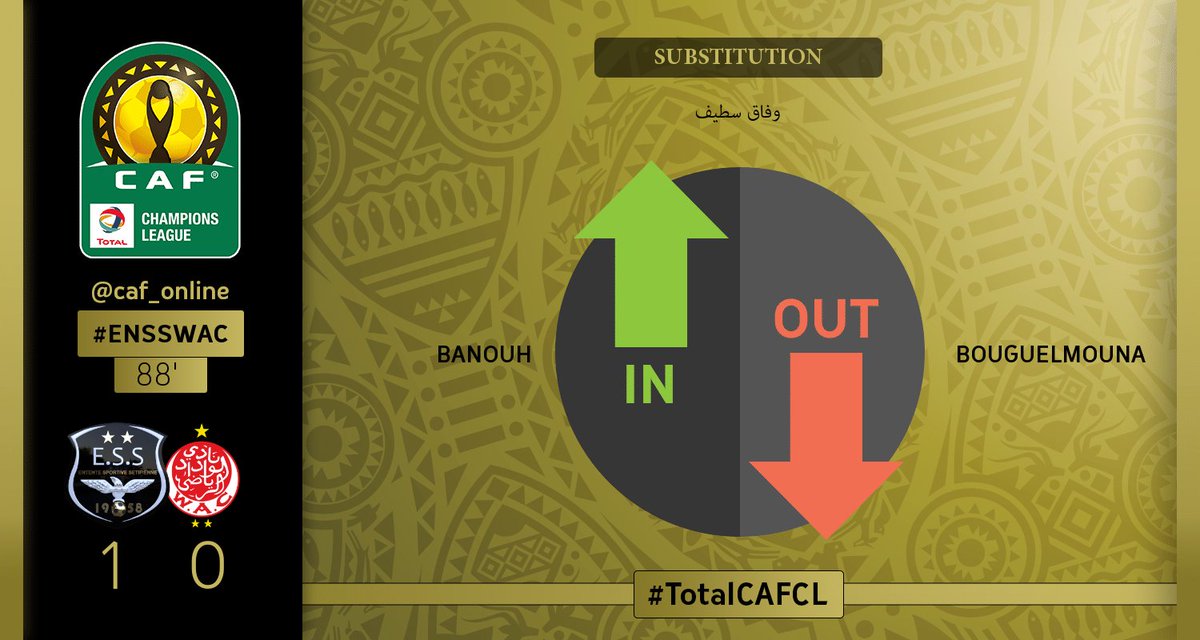 caf_online_AR's tweet photo. تغيير | وفاق سطيف: Hamza Banouh يدخل ملعب المباراة بدلا من Habib Bouguelmouna #TotalCAFCL #ENSSWAC https://t.co/jGzfOQoK3K