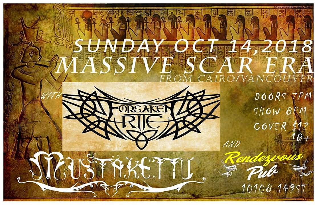 Behold! The warparty's last raid of our hometown for the year with our friends from Egypt in Massive Scar Era and the scoundrels in Mustakettu ! 

Sunday, October 14th at The Rendevous Pub, join us!
#metal #yeg #yegevents #yegmetal #yeglive #yegmusic