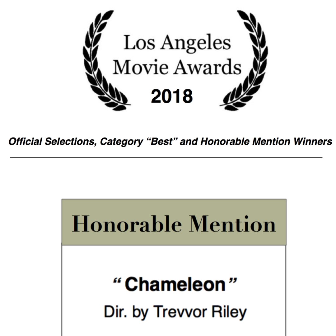 Thank You LOS ANGELES MOVIE AWARDS!!! CHAMELEON | Honorable Mention for Best Narrative Short Film. Showing @ Complex Theater Hollywood Sept. 22nd #losangelesmovieawards #chameleonfilm #filmfestival #shortfilm #spirospsihos #trevvorriley #honorablemention #award #officialselection