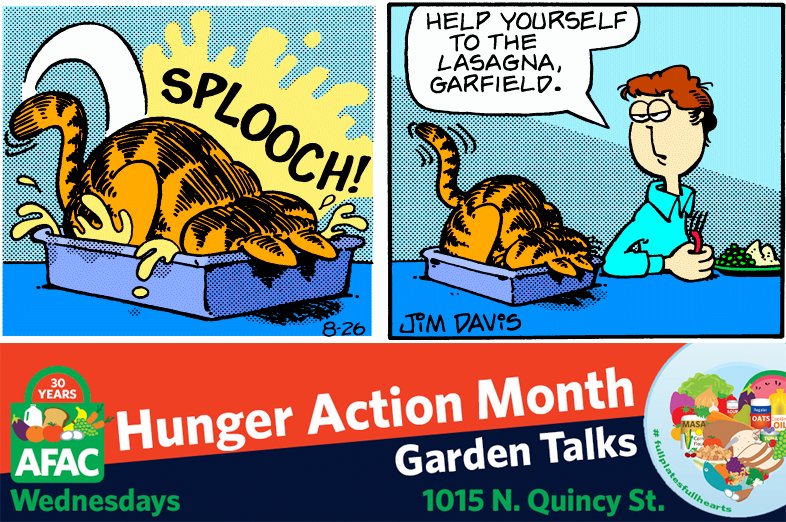 AFACfeeds's tweet photo. Lasagna Gardening refers to a method of layering organic materials (newspaper, grass clippings, etc) to create rich garden soil. Join us to learn an easy way build garden beds so you can plant next spring. #gardentalks #gardening #lasagna #garfield #hungeractionmonth #afacHAM https://t.co/TSMfRtRjED